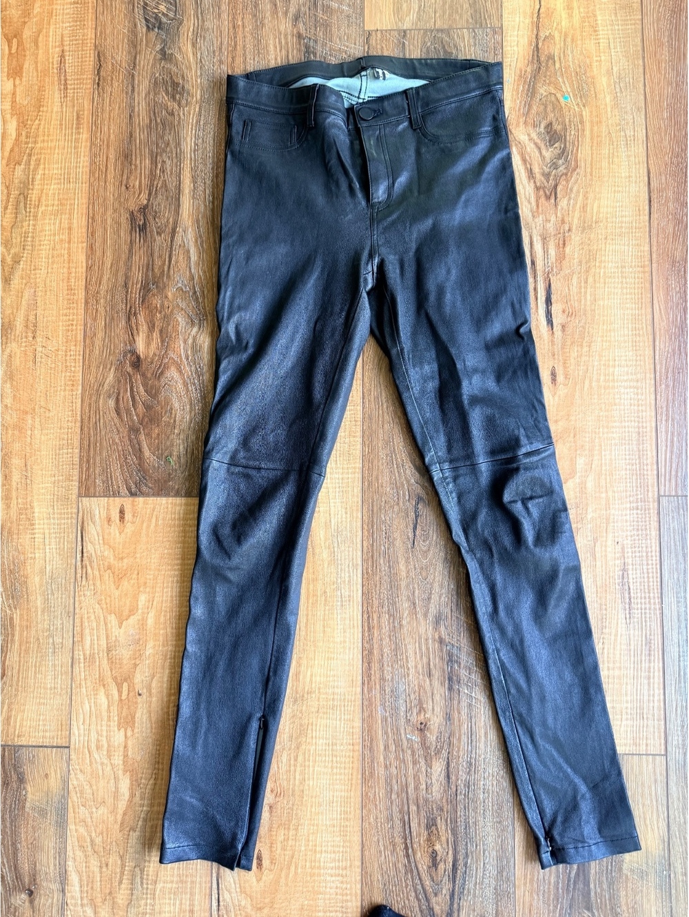 5F Bergdorf Goodman Lamb Leather Pants Black 27 Ankle Zip